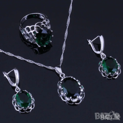 Сребърни комплекти сапфир, рубин - обици, колие и пръстен, снимка 6 - Бижутерийни комплекти - 44887986