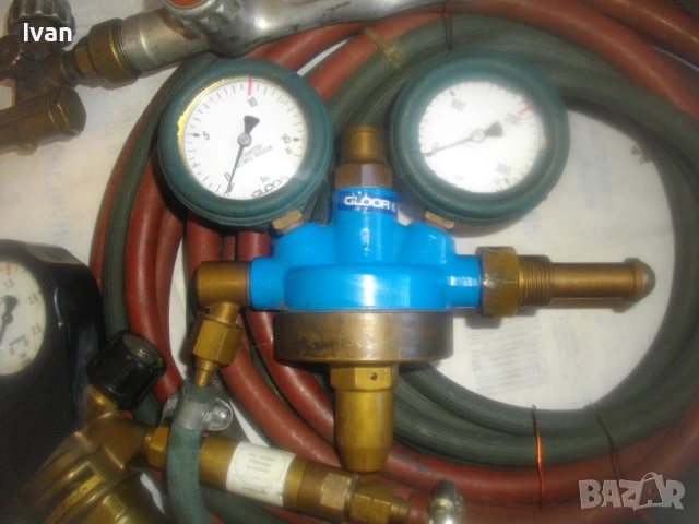 MESSER GRIESHEIM ОКСИЖЕН 44см РЕЗАК МАРКУЧИ 2Х7,4м РЕДУЦИР ВЕНТИЛИ АЦЕТИЛЕН-КИСЛОРОД ИСКРОГАСИТЕЛИ, снимка 9 - Други инструменти - 51109051