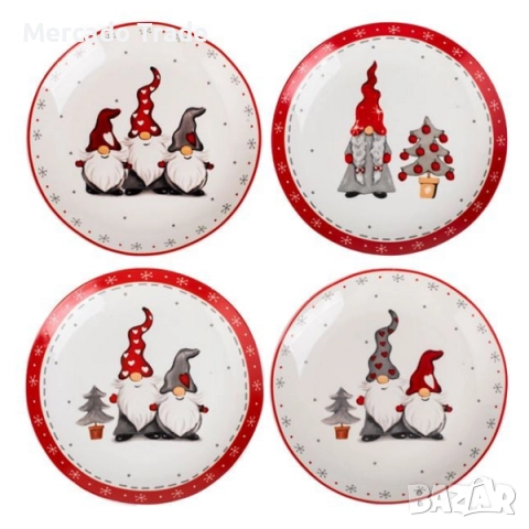 Коледен комплект Merkado Trade, 4бр.,Чинии за сервиране, Гноми 