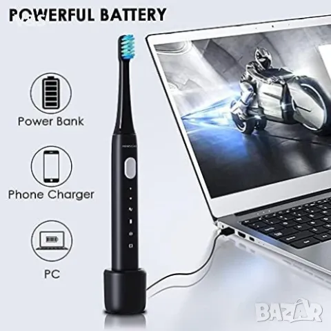 Електрическа четка за зъби HOMSCAM с 5 режима, 3 глави, презареждане на електрическата четка за зъби, снимка 6 - Други - 48089157