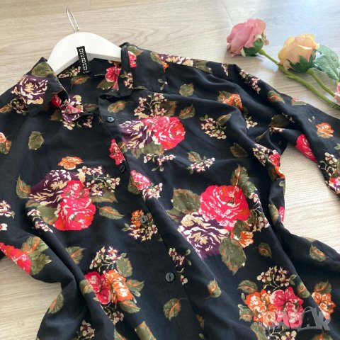 Разпродажба спешно Елегантна oversize риза H&M с принт цветя на черен фон XS/S/M, снимка 2 - Ризи - 43196835