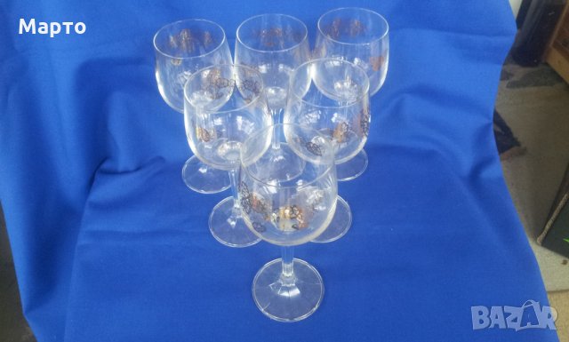 Кристални чаши за вино, високо столче, златна шарка 6 бр, снимка 3 - Чаши - 27608606