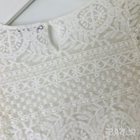 Бял дантелен топ, бяла дантелена блуза, памучна дантела XS, снимка 7 - Корсети, бюстиета, топове - 43197941