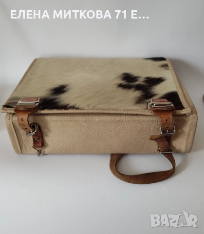 Винтидж швейцарска кожена раница с капак от кравешка кожа, снимка 2 - Раници - 51860422
