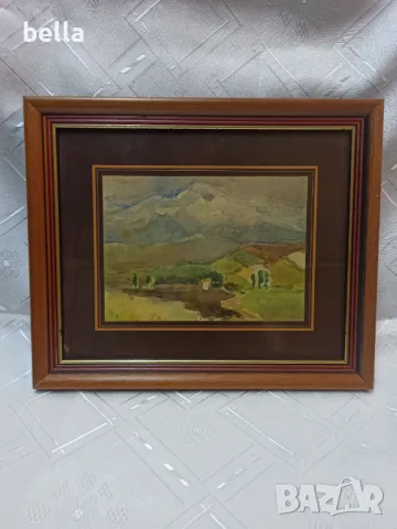 Стар рамкиран авторски акварел подписан Тодор Димитров  63 г, снимка 4 - Антикварни и старинни предмети - 49646535
