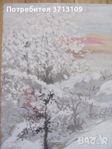 Картина акрилни бои -зима , картон ,48х34см., снимка 4 - Картини - 51522099