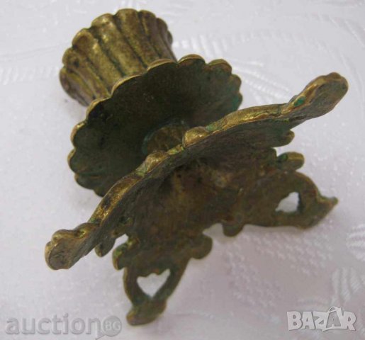 Свещници: Стар еврейски свещник Израел бронз патина, канделабра, морско конче елха, снимка 5 - Други ценни предмети - 28874045