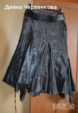 👗Дамска тъмносива сатенена пола с бродерия - цветя; Over size L÷XL, БГ №46÷48, снимка 3 - Поли - 42340445
