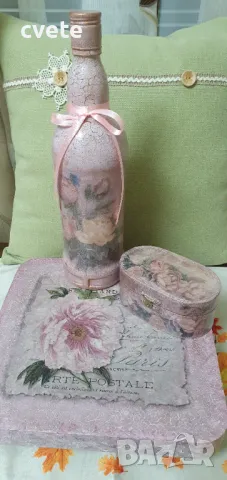 Дървена поставка, мини масичка, ръчно декорирана с декупаж, снимка 9 - Декорация за дома - 47765667