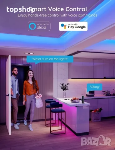 НОВА, ТЕСТВАНА LED лента Govee, 65,6 фута (19,8 м), WiFi RGB лента, работеща с Alexa и Google..., снимка 3 - Лед осветление - 50575658