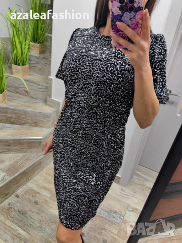 Сива рокля с пайети, снимка 6 - Рокли - 52710892