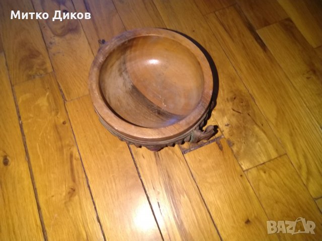 Дървена купа от соца с облицовка естествена кожа с инкрустация-Електроимпекс София фи 120мм и Н-54мм, снимка 2 - Колекции - 32522033