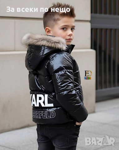 Karl Lagerfeld Детско Черно Лачено Зимно Яке С Качулка Карл Лагерфелд Код SK352, снимка 2 - Детски якета и елеци - 52667992