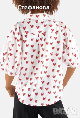 Нова памучна памук риза кукленска елегантна бяла блуза сърца сърце буфан ръкав Sisters point , снимка 4 - Ризи - 49832760