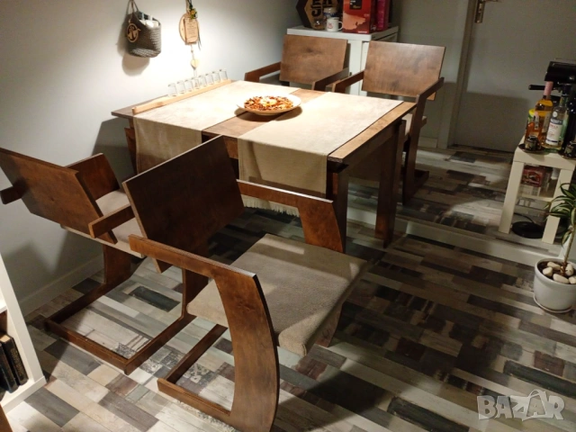 Маса трапезарна в рустикален стил с 4 стола, снимка 4 - Маси - 53596253