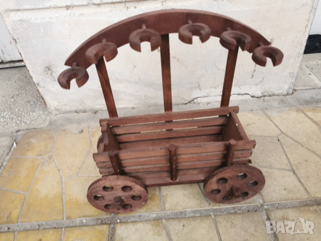 ДЪРВЕНА ПОСТАВКА-КОЛИЧКА ЗА ВИНО И ЧАШИ 1001261737LCHERY1, снимка 3 - Антикварни и старинни предмети - 53055781