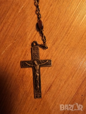 Стара молитвена броеница с метален кръст разпятие богородица  с младенеца и Исус Христос за да те па, снимка 2 - Антикварни и старинни предмети - 51845539