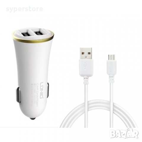 Зарядно 12V/3.1A с кабел Micro USB 2-USB изхода LDNIO DL-C23 SS001124 за Samsung, Huawei и др., снимка 1 - Зарядни за кола - 32291407