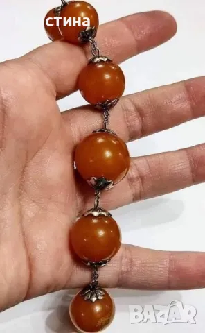 Руско (СССР) сребърно колие с Кехлибар , снимка 2 - Колиета, медальони, синджири - 49968602