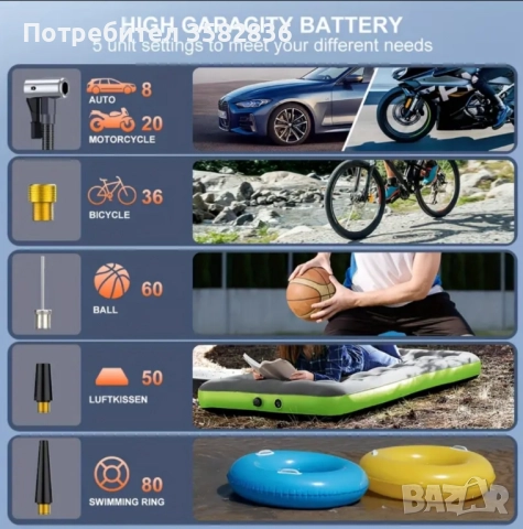 Мултифункционален Автомобилен Стартер BIUBLE (Модел LD12) 8000A с Въздушен Компресор, снимка 4 - Аксесоари и консумативи - 52436794