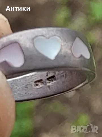 Сребърен пръстен със сърца , снимка 1