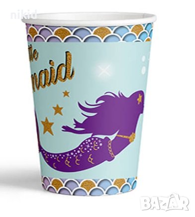 Русалка Морско дъно 8 бр картонени чаши парти рожден ден