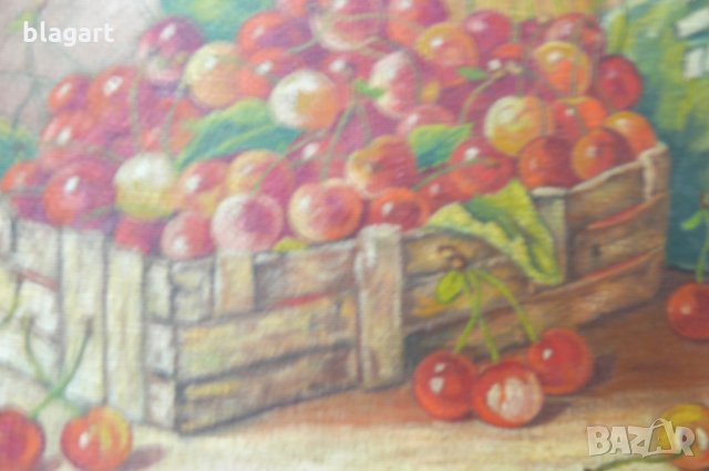Стара картина "Натюрморт с череши", снимка 6 - Картини - 26326848