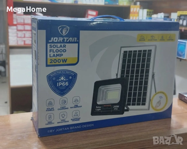 Мощен соларен прожектор Jortan 100/200W с отделен соларен панел, снимка 4 - Соларни лампи - 53449507