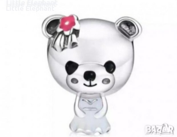 Сребърен елемент мече"Girl teddybear"/нов, снимка 1