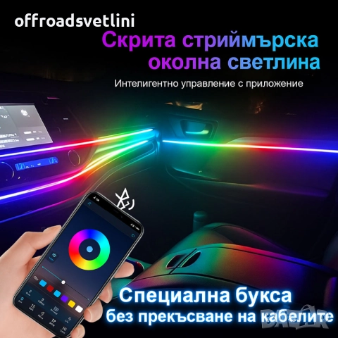 RAINBOW LED амбиентно осветление за автомобили с RGB 256 цвята, 6 в 1, снимка 3 - Аксесоари и консумативи - 52827859