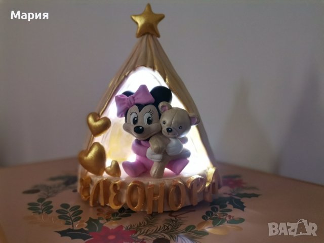 Детска ръчноизработена нощна лампа - Мини Маус , снимка 4 - Детски нощни лампи - 43629774