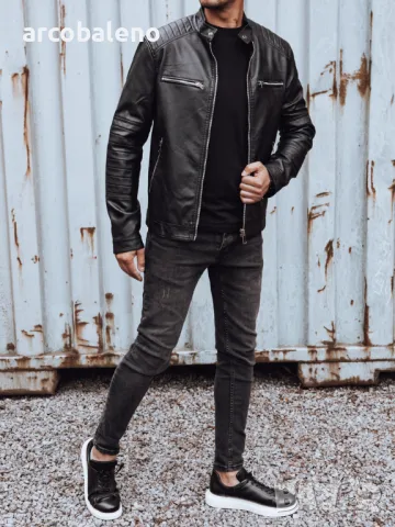 Мъжко черно кожено яке, снимка 2 - Якета - 48653233