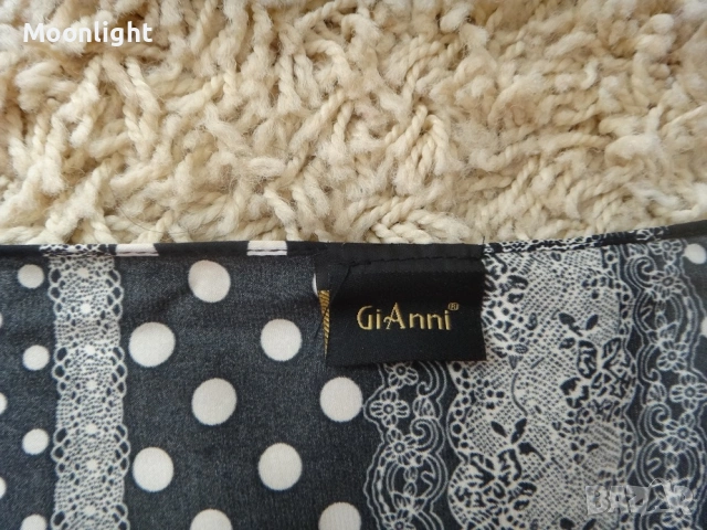 Нов копринен шал GiAnni черен на бели точки, снимка 3 - Шалове - 53140957