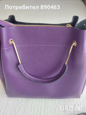 Chiara Canotti - Кожена чанта с декоративни пискюли, Тъмно лилаво, снимка 7 - Чанти - 49137273