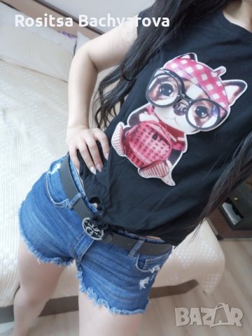 Черен топ с 3D картинка, S/M размер, снимка 7 - Корсети, бюстиета, топове - 28888577