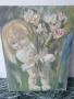 46x35см наивизъм/2бр шведска картина масло върху платно/момиченце с цветя/момченце художник, снимка 1