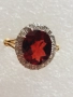 Съвременен дамски златен пръстен 18к с прекрасен гранат и диаманти.Има и сертификат , снимка 3