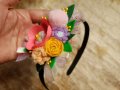 Диадема с цветя Ръчна изработка Аксесоар за коса Цветя от Филц Розова Жълта  диадема , снимка 4