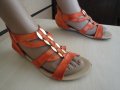 Оранжеви кожени дамски сандали със "златни" елементи, летни обувки, чехли, естествена кожа, снимка 3