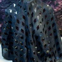 Италиански луксозен плат - копринен черен шифон с паети ромбове, снимка 2 - Рокли - 28190042
