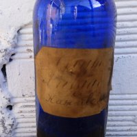 Уникално старо шише,син кобалт,канелево масло, снимка 4 - Антикварни и старинни предмети - 35625863