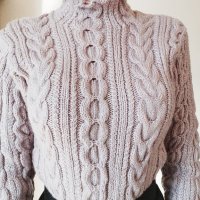 Ръчно плетен пуловер с аранови елементи, снимка 7 - Блузи с дълъг ръкав и пуловери - 22697099