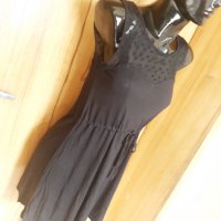 Черна къса разкроена рокля трико и дантела деколте С, снимка 2 - Рокли - 33008724