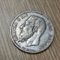 5 франка 1876 г, Белгия - сребърна монета, снимка 2 - Нумизматика и бонистика - 43474765