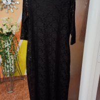 Официална черна дантелена рокля за едра дама. Размер: XL, 2XL. Наситено черен цвят. , снимка 3 - Рокли - 40523084
