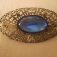 брошка Чешко стъкло с цвет синьо и филигранн 1920г , снимка 11 - Антикварни и старинни предмети - 38686508