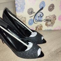 Дамски бляскави черни токчета, снимка 3 - Дамски обувки на ток - 43690597