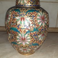 Cloisonne Клоазоне стара ваза буркан бронз клетъчен емайл, снимка 5 - Антикварни и старинни предмети - 43202532