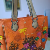 Цветна оранжева чанта, снимка 4 - Чанти - 39466321