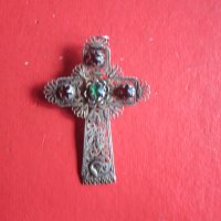 Уникален възрожденски сребърен кръст с камъни филигран, снимка 6 - Колекции - 35101811